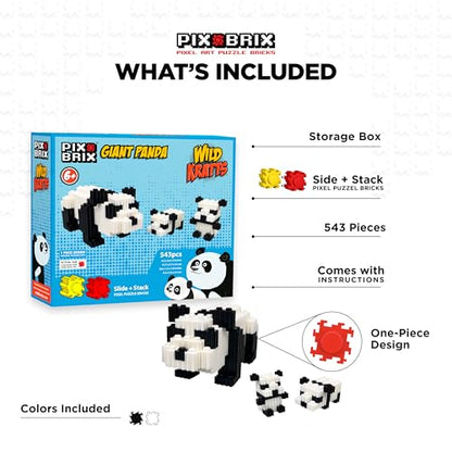 Pix Brix - Wild Kratts Toy Pixel Art Kit - Giant Panda, 543 Pieces - Patented Slide + Stack Pixel Puzzle Building Bricks, Build & Collect Wild Kratts Animals - Stem Toys, Ages 6 Plus - style: Giant Panda