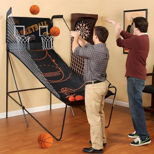 Electronic Scoring Basketball Hoop, Double Basketball Shooting Machine, Folding Basketball Arcade Game, Electronic Scoring, 6 No. 3 Basketballs - color: A