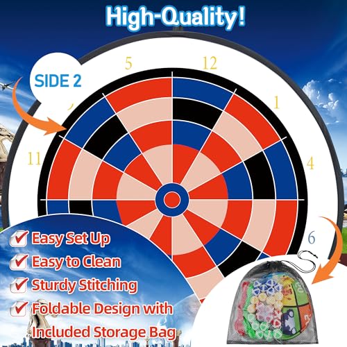 HELLO PAPAYA 29" Large Dart Board for Kids,with 24 Sticky Balls+12 Sticky Darts,Indoor/Sport Outdoor Fun Party Play Game Toys,Birthday for 3 4 5 6 7 8 9 10 11 12 Year Old Boys Girls - style: 2in1-100+500 Scores Target With 24 balls 12 darts