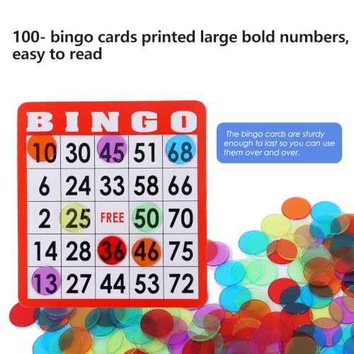 GSE Games & Sports Expert Complete Bingo Game Set with 100 Bingo Cards, 1000 Markers, Calling Cards Deck, Party Fun Game for Adults, Seniors, Family Gatherings, Classroom Activities, Large Groups - size: 100 Cards & 1000 Chips Set