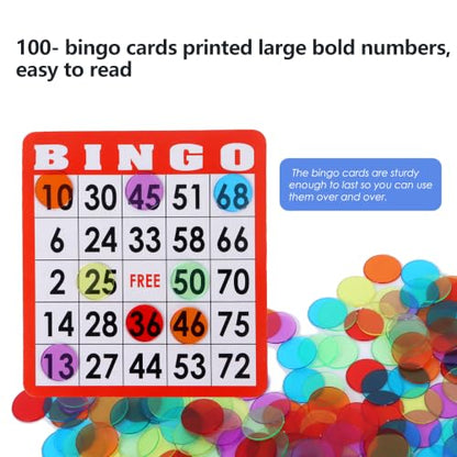 GSE Games & Sports Expert Complete Bingo Game Set with 100 Bingo Cards, 1000 Markers, Calling Cards Deck, Party Fun Game for Adults, Seniors, Family Gatherings, Classroom Activities, Large Groups - size: 100 Cards & 1000 Chips Set