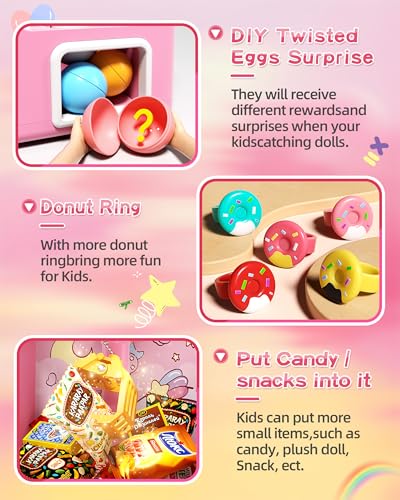 Claw Machine for Kids, Mini Vending Machine with Game Coins & Music, Prize Dispenser Toys for Girls and Boys, Electronic Claw Game Machine for Party Birthdays, Includes 30 Mini Toys - style: Pink Unicarns