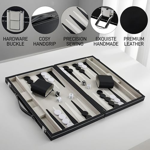 Backgammon Sets for Adults, 15" Backgammon Set Leather Large, Travel Backgammon Board Games - Classic Board Game (Grey Inner Lining) - color: Grey