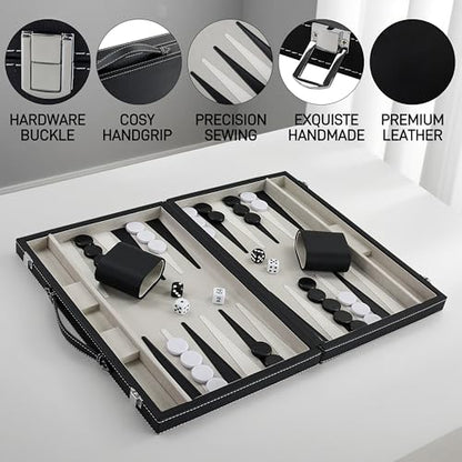 Backgammon Sets for Adults, 15" Backgammon Set Leather Large, Travel Backgammon Board Games - Classic Board Game (Grey Inner Lining) - color: Grey