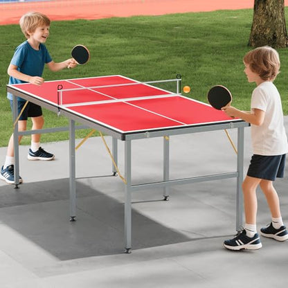 Portable Ping Pong Table,Table Top Ping Pong Set,6' x 3' Professional Indoor/Outdoor Table Tennis Set with Net, 2 Paddles & 3 Balls, Quick Assembly, for Adults, Teens, Family Game Room