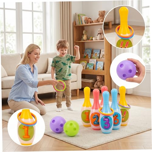 Kids Bowling Set, 6 Plastic Bowling Pins & 2 Balls, Indoor Sports Game Toy for Kids & Family Play. - color: Large