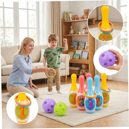 Kids Bowling Set, 6 Plastic Bowling Pins & 2 Balls, Indoor Sports Game Toy for Kids & Family Play. - color: Large