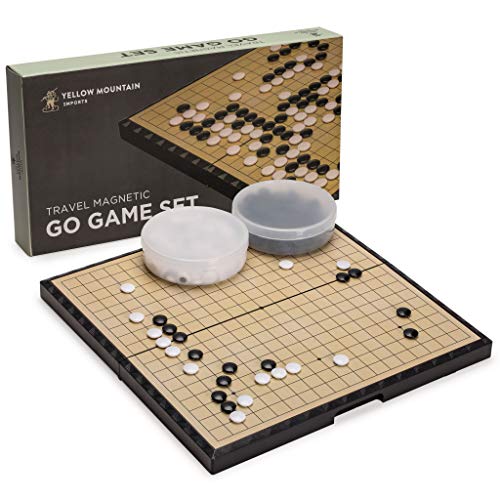 Yellow Mountain Imports Large Magnetic 19x19 Go Game Set Board (14.6-Inch) with Single Convex Stones - Folding, Portable, and Travel Ready Set - size: 14.6 x 14.6 x 1.1 inches