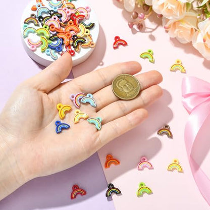 Stiesy Baking Paint Acrylic Rainbow Charms 50Pcs, Mixed Color Dainty Dangle Rainbow Charm Pendants for Jewelry Making, DIY Craft Supplies and Pride Accessories - color: Rainbow-50pcs