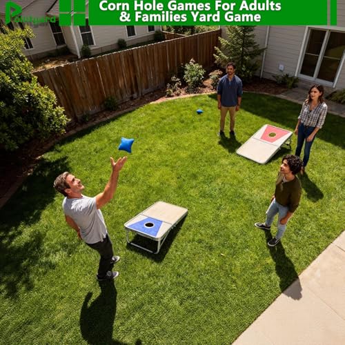 Portable Cornhole Board Set - Foldable Aluminum Frame Cornhole Game with 8 Bean Bags & Carrying Case for Adults & Families | Perfect for Outdoor Backyard, Beach & Party Camping (24x16 in)
