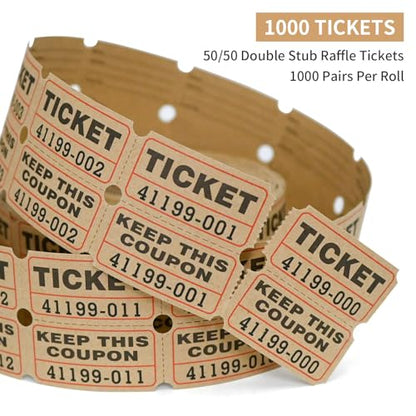 L LIKED Raffle Tickets Double Rolls 1000 Per Roll 50/50 Raffle Tickets for Events,Carnivals, Entry, Class Reward, Prizes(Kraft) - color: 1000 Kraft