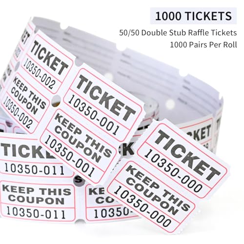L LIKED Raffle Tickets Double Rolls 1000 Per Roll 50/50 Raffle Tickets for Events,Carnivals, Entry, Class Reward, Prizes(White) - color: 1000 White