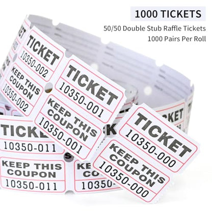 L LIKED Raffle Tickets Double Rolls 1000 Per Roll 50/50 Raffle Tickets for Events,Carnivals, Entry, Class Reward, Prizes(White) - color: 1000 White