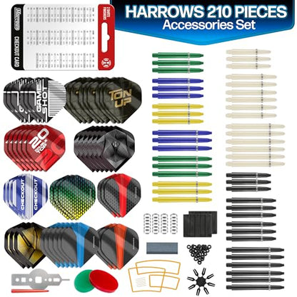 Harrows 210pc Darts Accessories Set - Amazing Bundle Includes Dart Stems, Dart Flights, Dart Rings, Dart Sharpener, Dart Tool, Flight Protector, Finger Wax, Practice Rings & Free Checkout Card