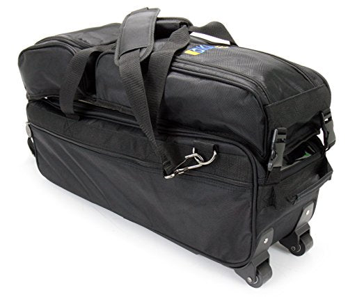 3 Ball Deluxe Bowling Tournament Roller Tote with detachable Shoe and Accessory Bag - color: Blue-Black