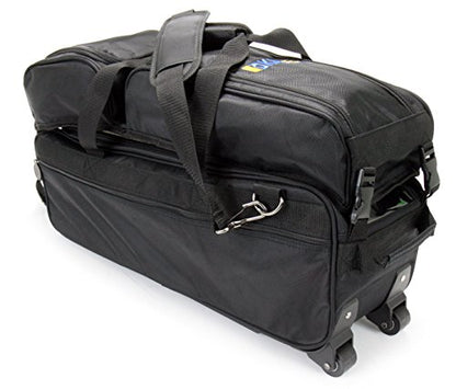 3 Ball Deluxe Bowling Tournament Roller Tote with detachable Shoe and Accessory Bag - color: Blue-Black