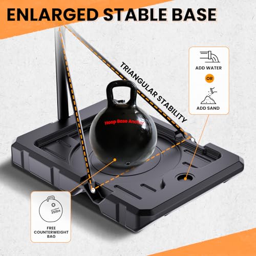 Portable Basketball Hoop for Kids & Teens, 4.1–8.5FT Adjustable Height, 32'' Shatterproof Backboard, Fillable Base with Weight Bag, Outdoor Goal for Backyard & Driveway