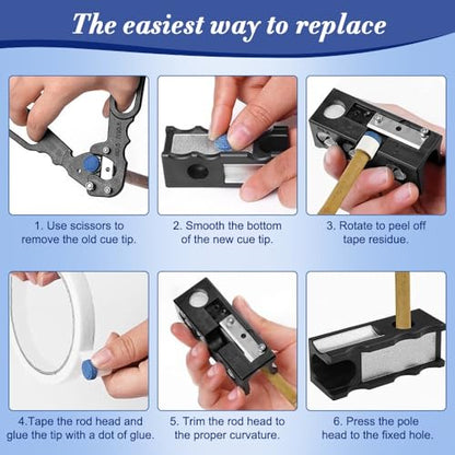 Kalekey 11-in-1 Billiards Pool Cue Tips Shaper, Pool Cue Tips Replacement Kit, Professional Cue Stick Tool, Pool Cue Tips Repair Kit, Billiards Accessories for Replacement and Shaping Cue Tips