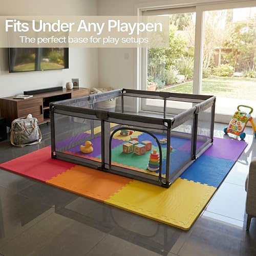FlooringInc Baby Play Mat for Floor, Extra Large 2'x2' Foam Floor Tiles for Kids, Soft Interlocking Puzzle Mat, 1/2 Inch Thick, Non-Toxic EVA (Rainbow, 12 Tile Pack, 48 Sq Ft) - size: 12 Tile Pack
