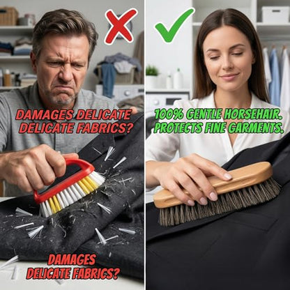 Soft Horsehair Surface Care Tool - Professional Billiard Table Cleaner with U-Shaped Dense Bristles - Ergonomic Wood Handle for Luxury Furniture, Auto Leather, Carpet and Garment Dusting (12 INCH)