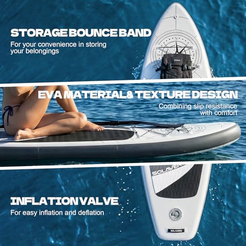 SOLAVERO 10'6" Inflatable Paddle Board for Adults, Stand Up Paddle Board with Premium SUP Accessories,Anti-Slip EVA Deck for Youth & Adults of All Skill Levels - color: Compass