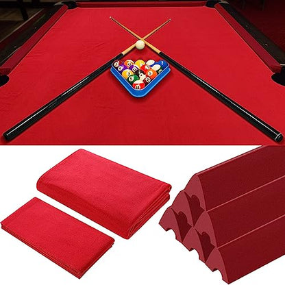 Mixweer Billiard Cloth for 8 ft Pool Table Pre Cut Felt with 6 Cloth Strips and 6 Pool Table Rubber Bumpers for Bars, Clubs, Hotels Replacement - color: Red