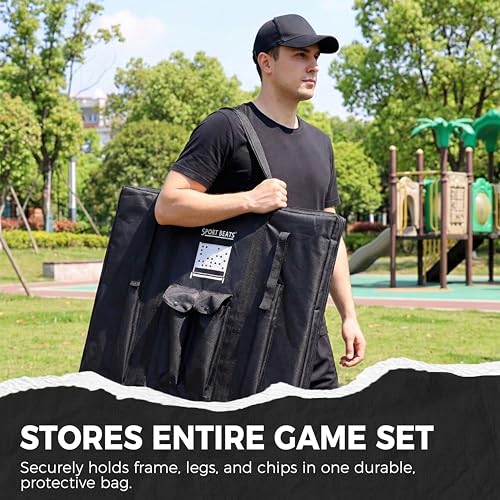 Height Adjustable (2.75-3.75 FT) Giant Wooden 4 in A Row Game | Foldable Tray, 2 Styles of Play: Wall Mounted or Set-up on Ground, Carrying Case, Detachable Legs - style: Premium (Adjustable 33"-45")