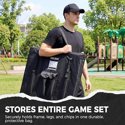 Height Adjustable (2.75-3.75 FT) Giant Wooden 4 in A Row Game | Foldable Tray, 2 Styles of Play: Wall Mounted or Set-up on Ground, Carrying Case, Detachable Legs - style: Premium (Adjustable 33"-45")