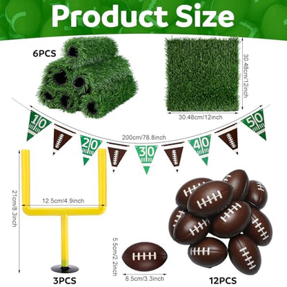 25 Pcs Football Party Decor Table Centerpieces Decorations Kit Includes Artificial Grass Mats Mini Ball Football Field Goal Posts Baseball Bat Banner Decorations for DIY Sports Favors