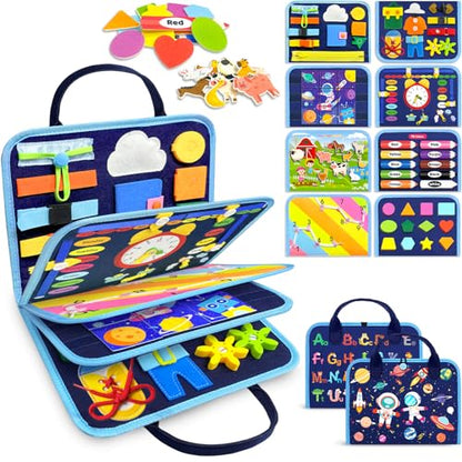 Gojmzo Busy Board Montessori Toys for Toddler Boy Birthday Gifts, Busy Book Sensory Toys for Toddlers, Learning Educational Toddler Travel Activities - style: Blue/P8