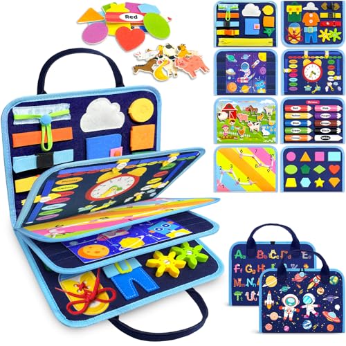 Gojmzo Busy Board Montessori Toys for Toddler Boy Birthday Gifts, Busy Book Sensory Toys for Toddlers, Learning Educational Toddler Travel Activities - style: Blue/P8