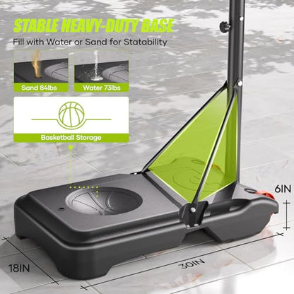 Asbest Kids Basketball Hoop Outdoor, 5.08-7 FT Adjustable Height, 32Inch Portable Basketball Hoop for Kids in Backyard, Driveway, Indoor, Shatterproof PC Backboard