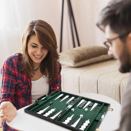 Backgammon Set - Classic Board Game with Premium Leather Case - Portable Travel Strategy Backgammon Game Set for Adults, Kids (18inch, Black) - color: Black, style: 18inch