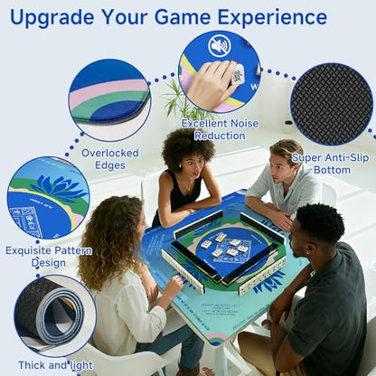 Mahjong Mat 2025 Upgraded No-Crease & No Odor Design, 32.3 Inch with Waterproof Velvet, Non-Slip PU Silicone, Lightweight for Noise Reduction, Includes Printed Rules for Tiles and Cards (Gradent) - color: Gradent1