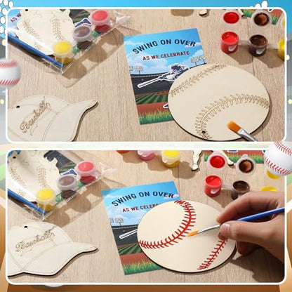 Saypacck 24 Pcs Baseball Party Favors Wooden Painting Craft Kits Birthday Party Supplies with Organza Bag for Goodie Bags Fillers Adult Thank You Gifts - style: Sport Theme