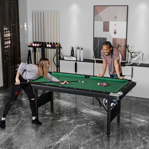 3 in 1 Billiard Table, 64" Folding Pool Table with Ping Pong Table and Dining Top, Multi Game Table Includes Billiard Accessories and Tennis Paddles for Family Game Room, Basements - color: Green