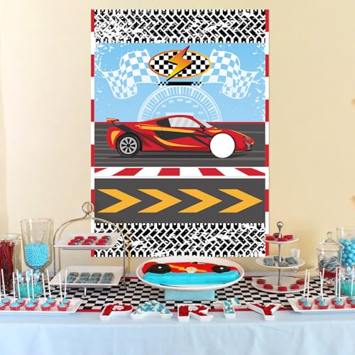 Hooqict Pin The Wheel on The Car Birthday Party Games for Kids Race Car Theme Party Supplies for Boys Monster Truck Party Decorations, Large Pin The Games Poster with 30 Wheel Stickers - style: Car