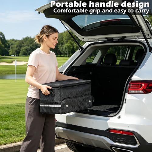 Golf Trunk Organizer Waterproof Car Golf Storage with Ventilated Compartment for 2 Pairs of Shoes, Ideal for Golf Balls Tees Caps Clothes Gloves and Accessories Golf Gift for Men and Women