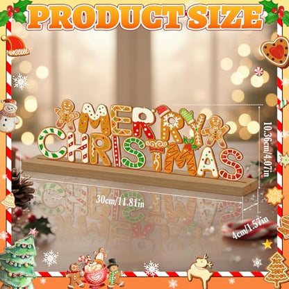 Christmas Decorations Merry Christmas Metal Table Sign, Gingerbread Cookie Letters Holiday Tiered Tray Decor Cute Tabletop Centerpiece for Home Mantel Kitchen Shelf Party Gift - style: Merry Christmas