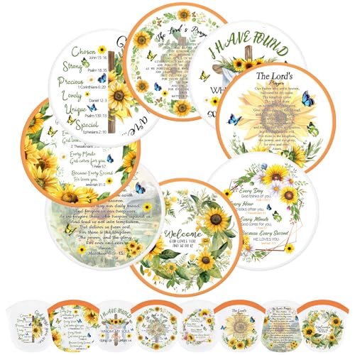Gejoy 24 Pieces Christian Church Sunflower Foldable Flying Disc Fans Handheld Cooling Fans Multi Role Round Fans for Outdoor Games for Church Women Man Party Favors Decorations Portable, 8 Style - color: Sunflower