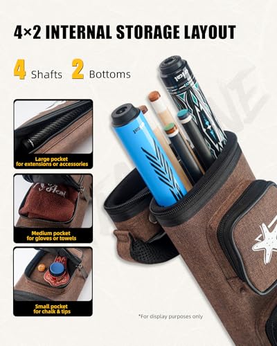 CRICAL Pool Cue Case 2x4 Hard Pool Stick Case Holds 2 Butts and 4 Shafts for Adults Billiard Cue Case with Soft Shoulder Straps - color: Brown