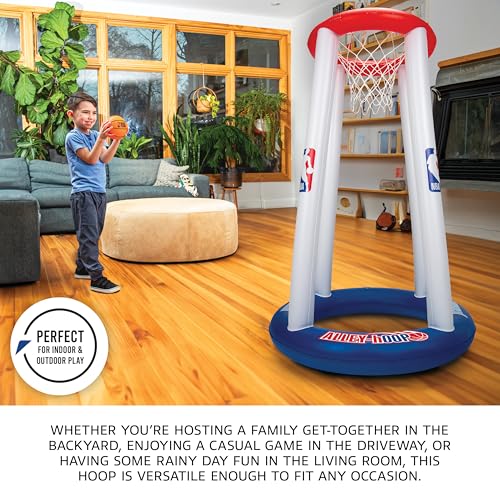 Franklin Sports NBA Alley-Hoop Kids Inflatable Toy Basketball Hoop Set - Indoor + Outdoor Mini Inflatable Hoop + Basketball Set for Kids Ages 3+ - Boys + Girls Basketball Toy - 48" Inches