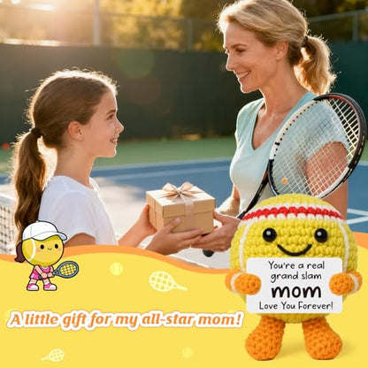 Mini Positive Crochet Tennis Ball Gifts for Women Men - Handmade Crochet Tennis Ball, Motivational Encouragement Christmas White Elephant Gift for Tennis Balls Lover Coworker Friend Coach - style: Mom