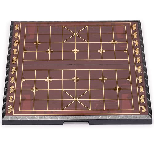 Yellow Mountain Imports Large Chinese Chess (Xiangqi) Magnetic Travel Board Game Set (14.6-inch) with Black Playing Pieces - size: 14.6"