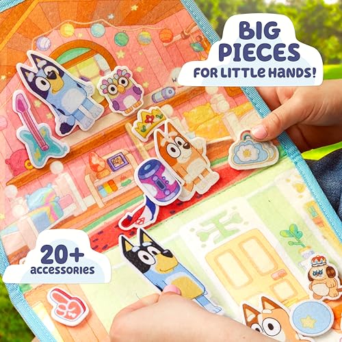 Bluey Felt Playhouse, Double-Sided Play Scene with Built-in Storage, 20 Felt Characters & Accessories, Travel-Friendly Bluey Toys, Road Trip Essentials, Toddler Activities, Fun Toys & Games