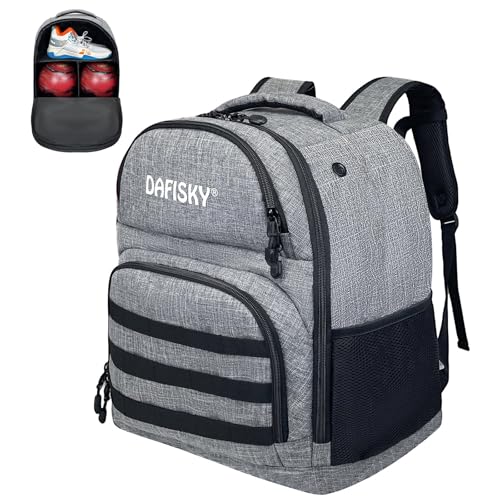 DAFISKY Bowling Ball Bag 2 Ball Bowling Backpack for Single or 2 Balls with Shoes Compartment Fits Up to US Size 15 - color: Grey