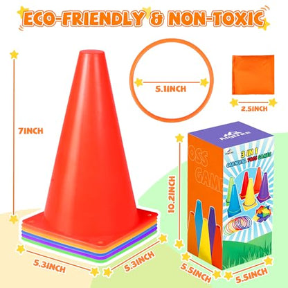 31 PCS Christmas Carnival Games, 3 in 1 Indoor Outdoor Bean Bag Ring Toss Games for Kids Birthday Party, Plastic Soft Cones Yard Lawn Game for Family Party Kid's Gift - size: 7"