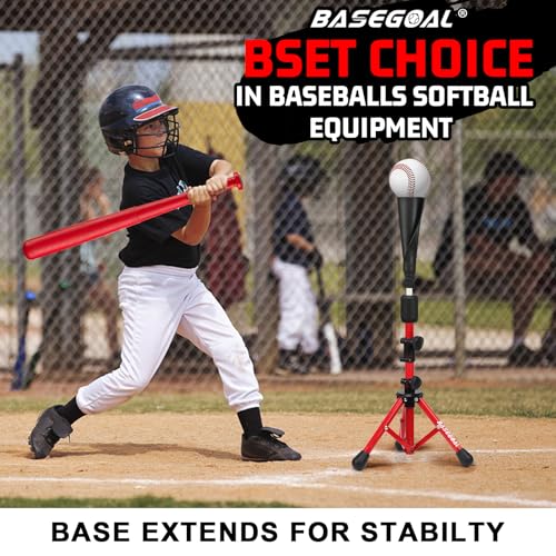 BaseGoal Baseball Tee for Kids,Youth Stand Set,Teeball Set,Youth Baseball,Softball Batting Tee Set,Easy Adjustable Height - style: Red-b