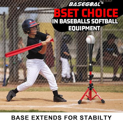 BaseGoal Baseball Tee for Kids,Youth Stand Set,Teeball Set,Youth Baseball,Softball Batting Tee Set,Easy Adjustable Height - style: Red-b