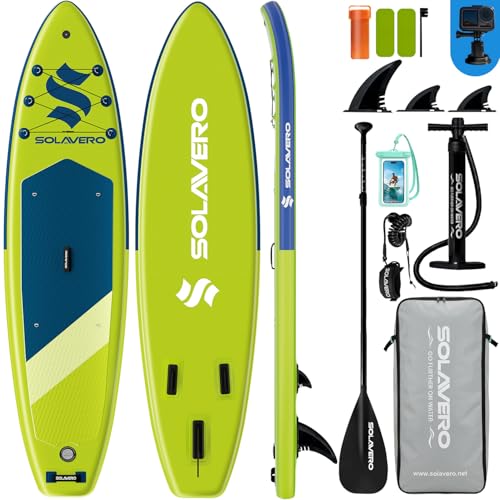 SOLAVERO 10'6" Inflatable Paddle Board for Adults, Stand Up Paddle Board with Premium SUP Accessories,Anti-Slip EVA Deck for Youth & Adults of All Skill Levels - color: Simple Green